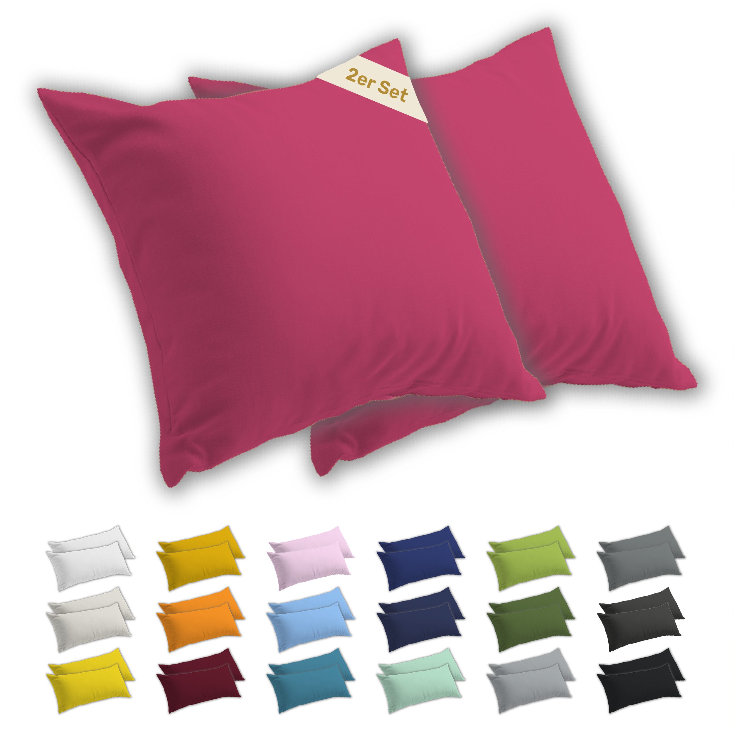Lavea Kissenbezug 2er Set Kissenhülle Jersey, 100% Baumwolle, Kissenbezüge, (2 Stück), allergikerfreundlich - sicherer YKK-Reißverschluss - waschbar 60°C
