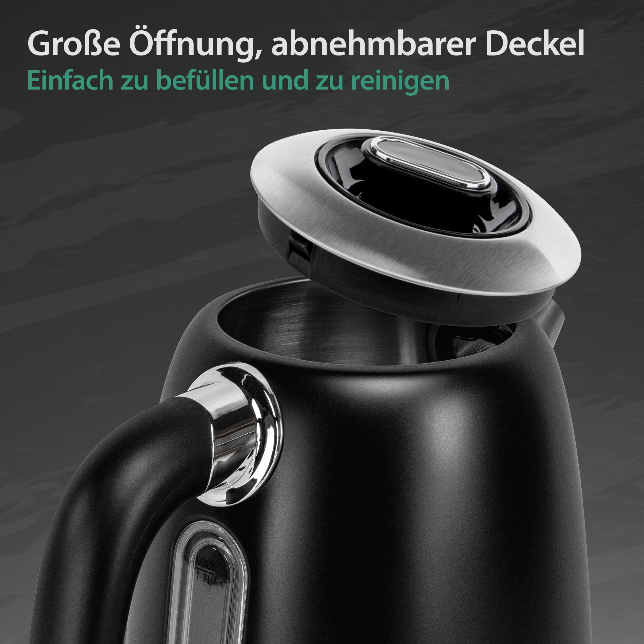 Impolio Wasserkocher Retro, 2200,00 W, Temperatureinstellung, Rheinland TÜV GS Edelstahl, Zertifiziert