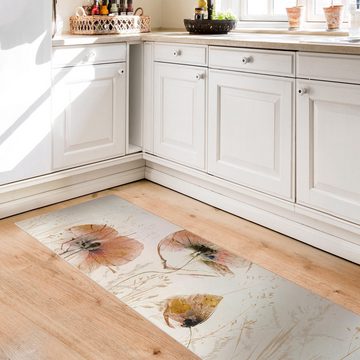 Läufer Teppich Vinyl Flur Küche Blumen funktional lang modern, Bilderdepot24, Läufer - beige glatt