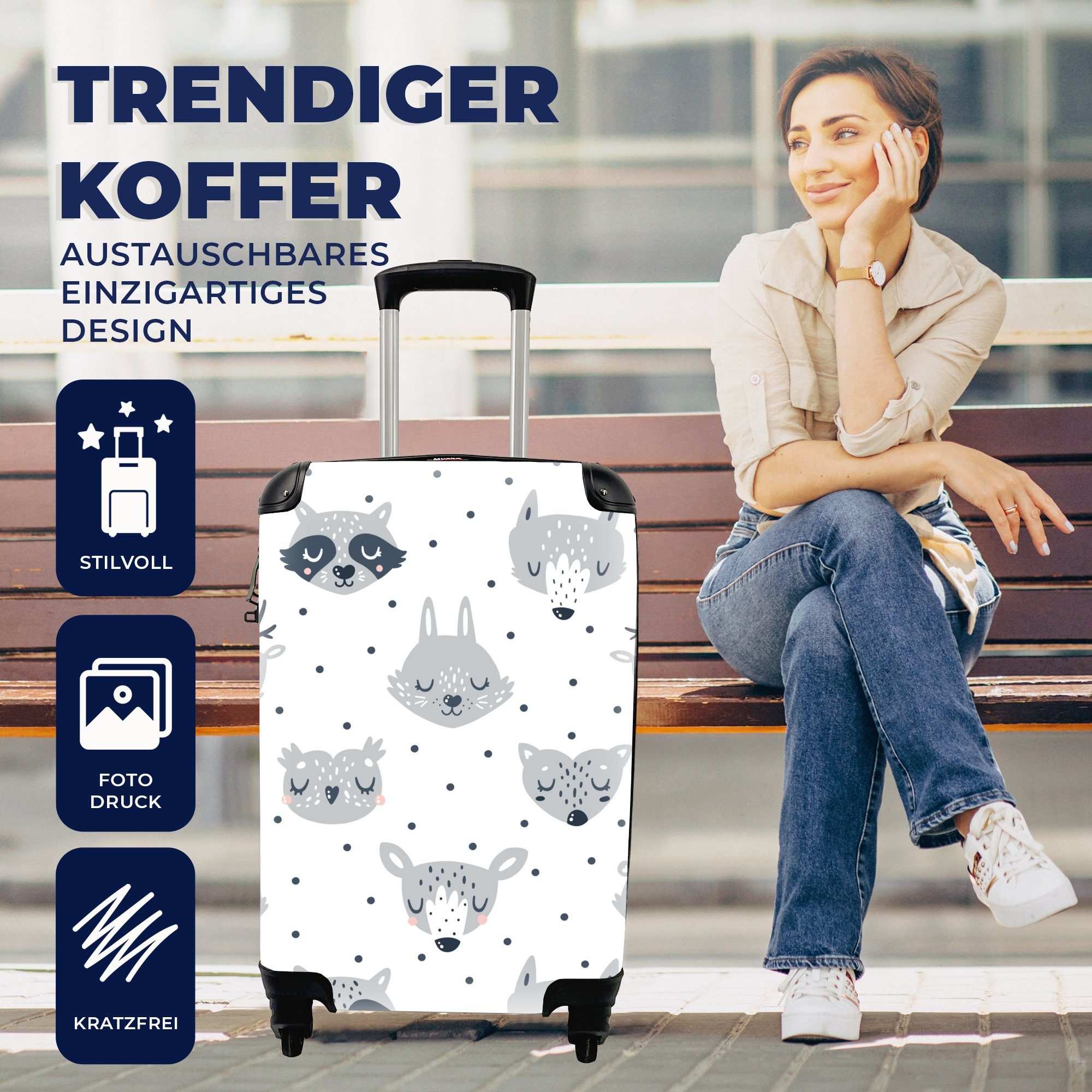 Ferien, Baby, Reisetasche Rollen, - MuchoWow rollen, 4 Kinder Mädchen - - für Handgepäck Trolley, Reisekoffer mit Jungen Handgepäckkoffer - Tiere Design -