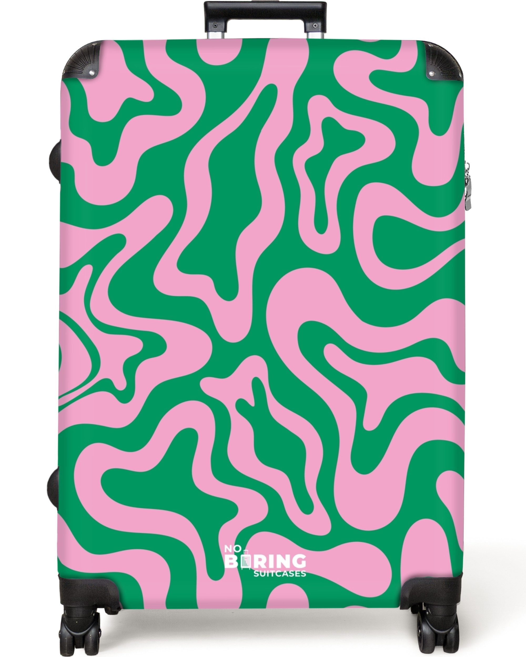 NoBoringSuitcases.com© Hartschalen-Trolley Grün mit rosa abstraktem günstig online kaufen