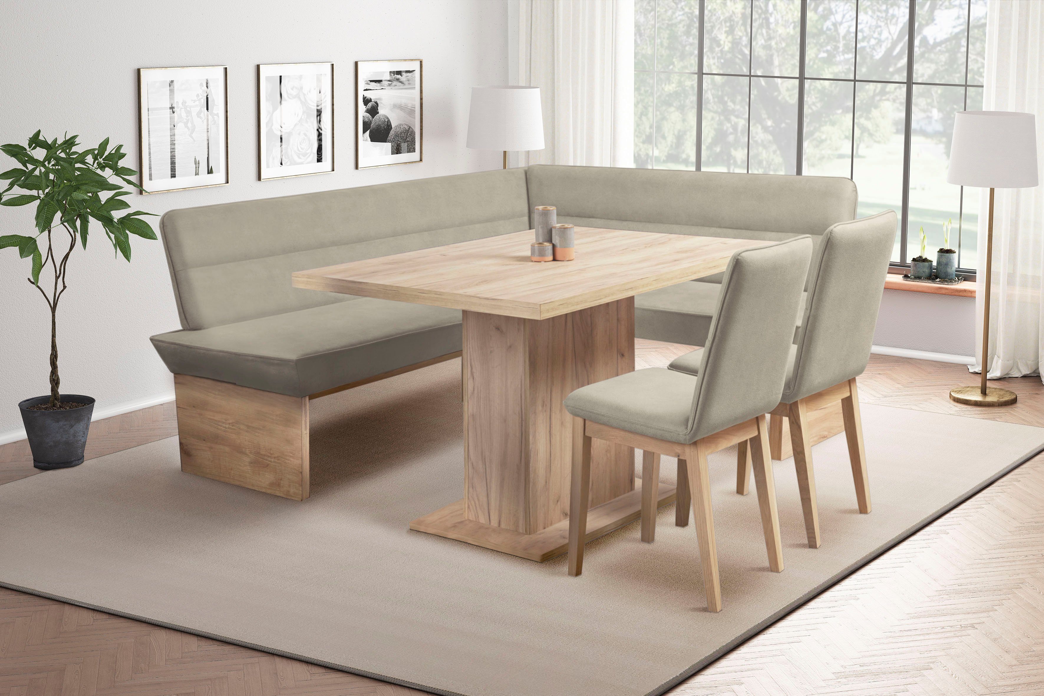 OTTO home Eckbankgruppe Beluna + Cross Essecke Sitzgruppe Eckbank Küchenbank, (Set, 4-tlg., Eckbank, 2 Stühle und Tisch), Sitzgruppe Esszimmer Stühle Tisch und Bank bequem gepolstert