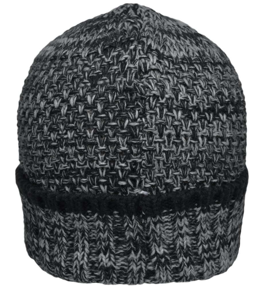 Myrtle Beach Strickmütze Innenseite Melierte in MB7114 mit Umschlag coal-black/grey Strickoptik mit Fleeceband angenehmen grober Beanie Tragekomfort für Mütze einen