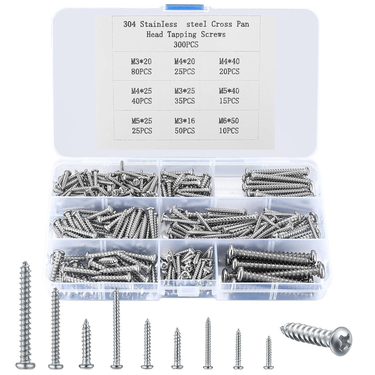 LuxusKollektion Blechschraube Schrauben 300 Stk Edelstahl M3-M6 selbstschneidend Kreuzschlitz Box