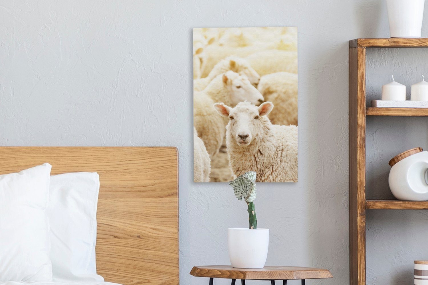 OneMillionCanvasses® St), (1 - - Gemälde, inkl. Leinwandbild 20x30 cm Wolle Schaf Weiß, bespannt fertig Zackenaufhänger, Leinwandbild
