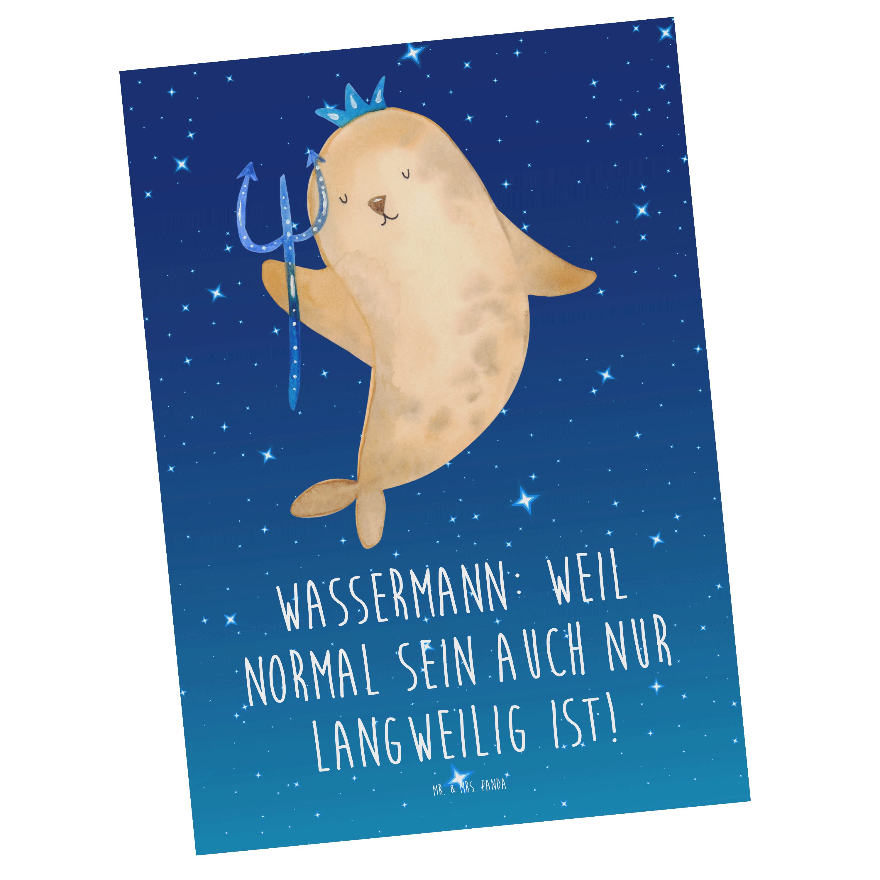 Mr. & Mrs. Panda Postkarte Wassermann Normal - Sternenhimmel Blau - Geschenk, Einzigartigkeit, K, Hochglänzend