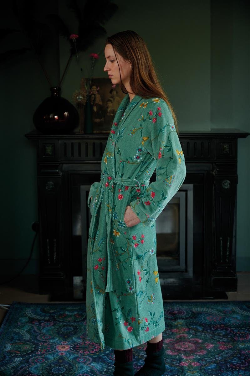 PiP Studio Bademantel Les Fleurs Bathrobe Green S Grün 100% Cotton, terry  velour, 380 G, Bademantel Damen und Herren Morgenmantel Frottee | Damen Bademäntel