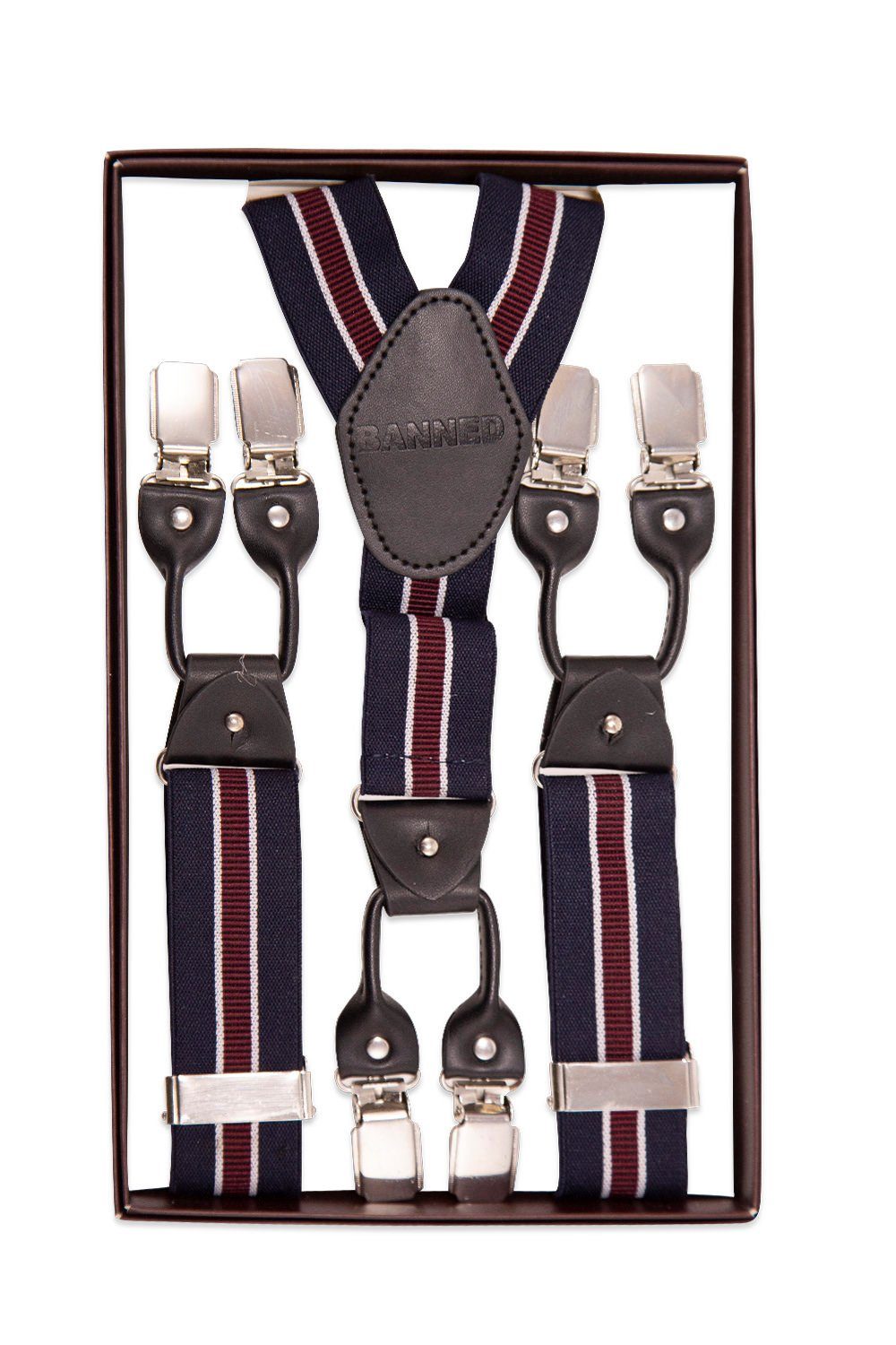 Banned Hosenträger Nicholas Braces Navy Blau Vintage Y-Form Retro Austauschbare Knopfverschlüsse