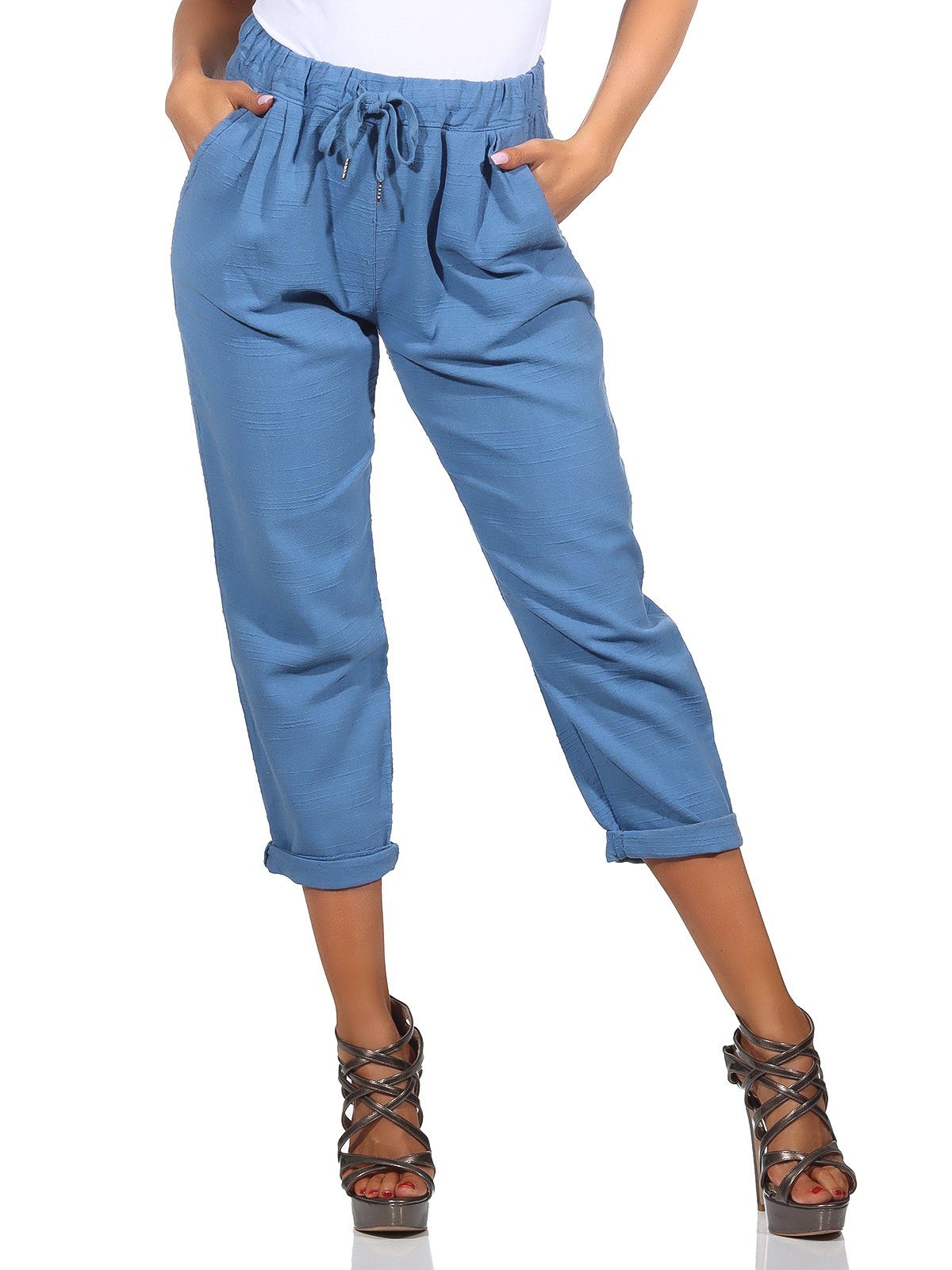 Damen 7/8 Caprihose Sommer - Stretch Jeans Mit High Waist In Blau