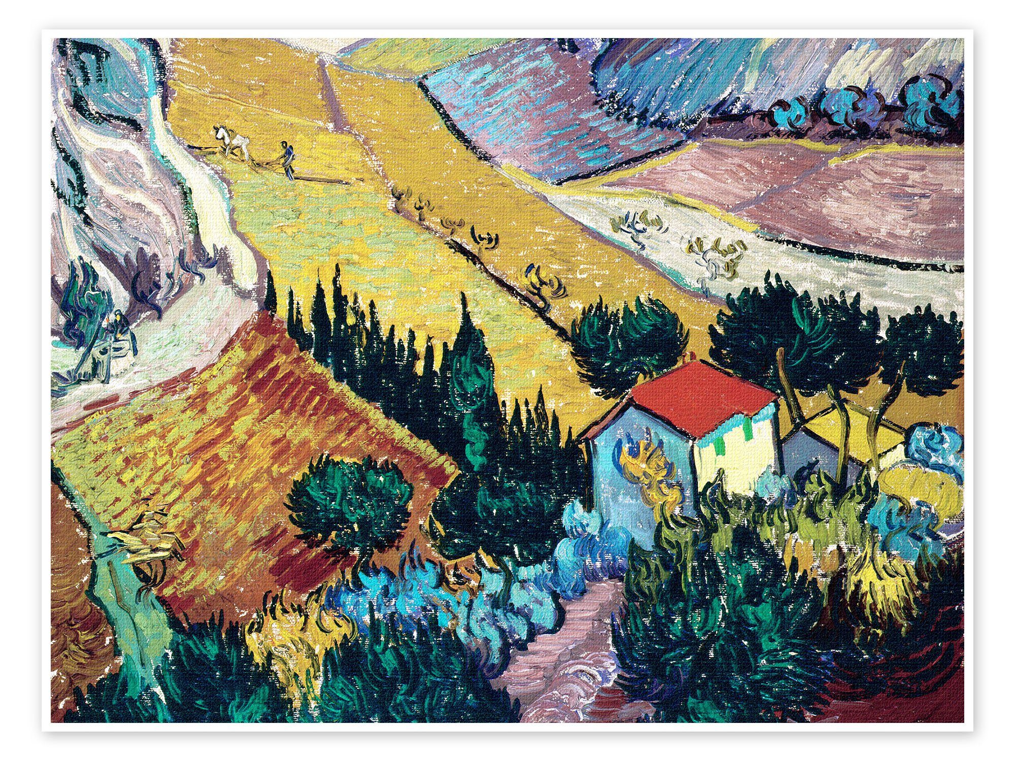 Posterlounge Poster Vincent van Gogh, Landschaft mit Haus und Pflüger