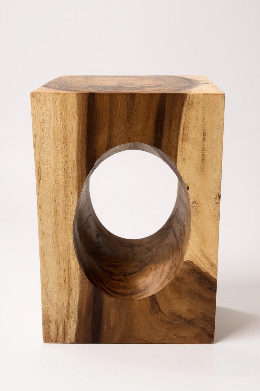FaHome Beistelltisch Holz – Couchtisch Blumenhocker Hocker - (Eckig mit O-Ausschnitt Suarholz - 45x30x30 cm), Handgefertigt