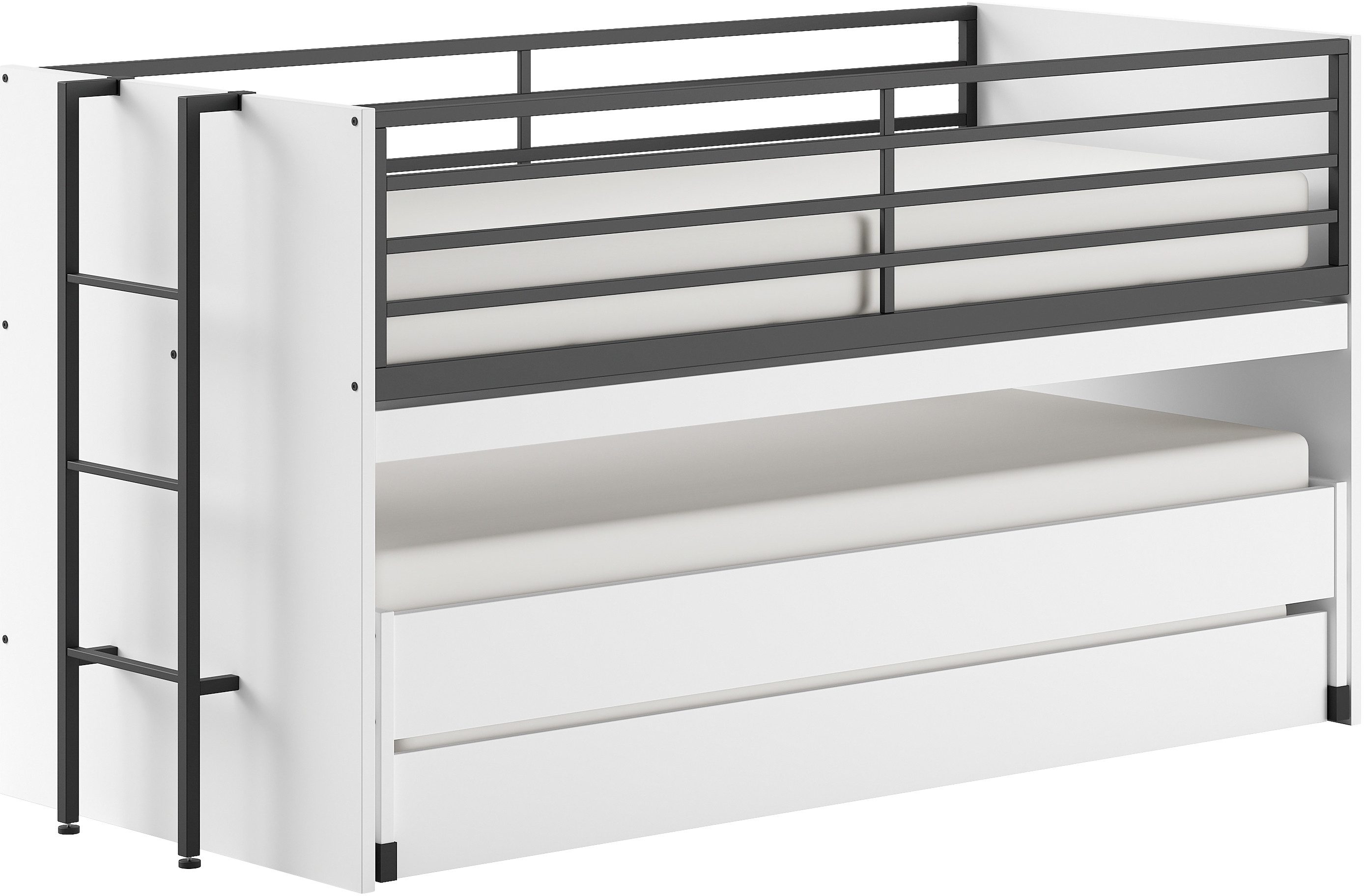 Home affaire Etagenbett praktisches Etagenbett mit viel Funktion, 2 Dekore zur Wahl (B/H/T ca. 219x114x98cm, Metall Leiter und Absturzschutz in schwarz), für kleine Räume, 2 Liegefl., Bettschublade, inkl. Schreibtisch