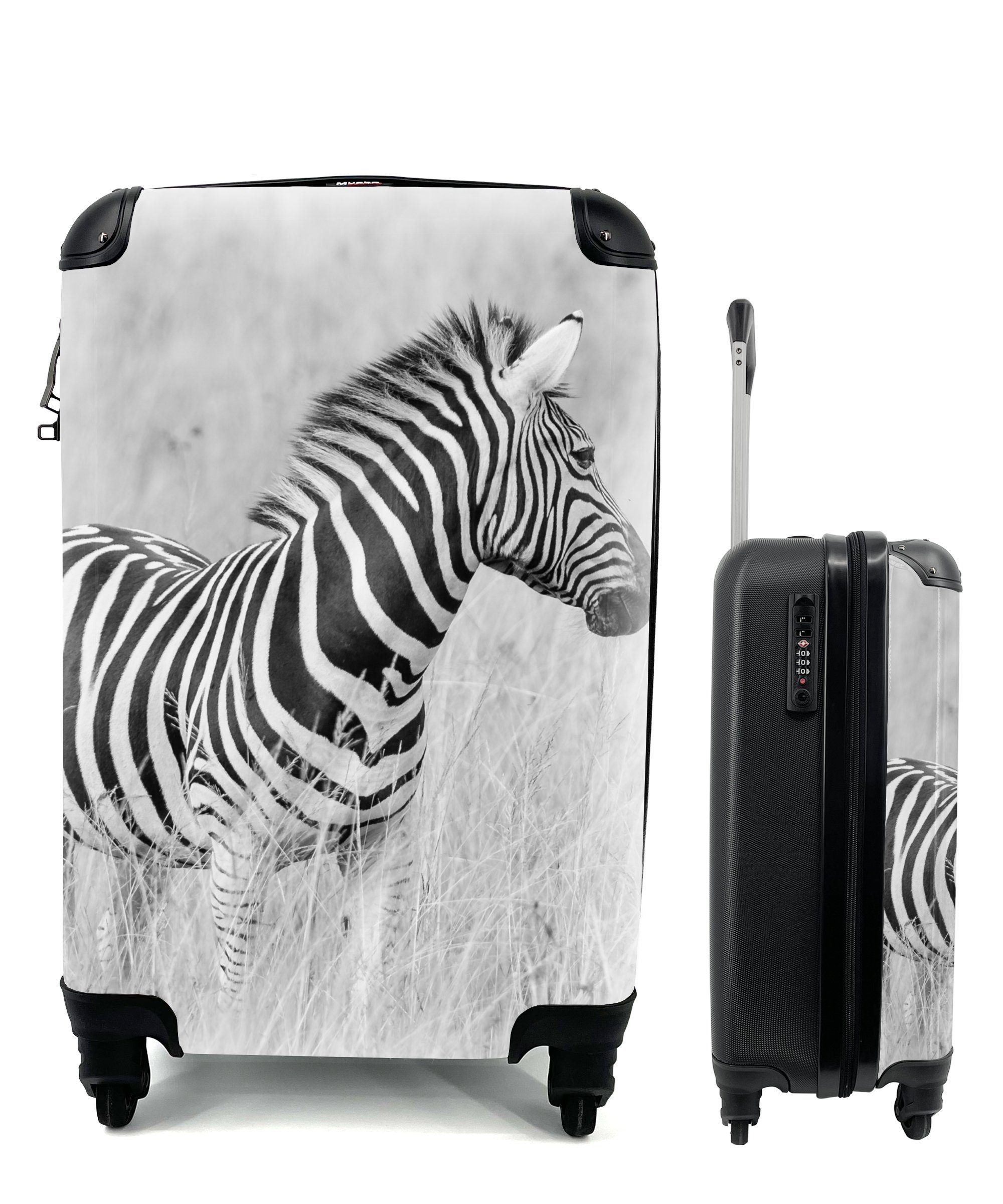 der Reisetasche 4 für Reisekoffer rollen, Trolley, Handgepäck Handgepäckkoffer auf mit Rollen, Wiese, MuchoWow Zebra Ferien,