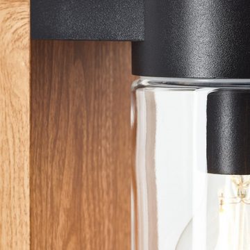 Lightbox Außen-Stehlampe, ohne Leuchtmittel, Sockelleuchte, 55cm Höhe, E27 max. 40 W, Metall/Glas, Holzoptik