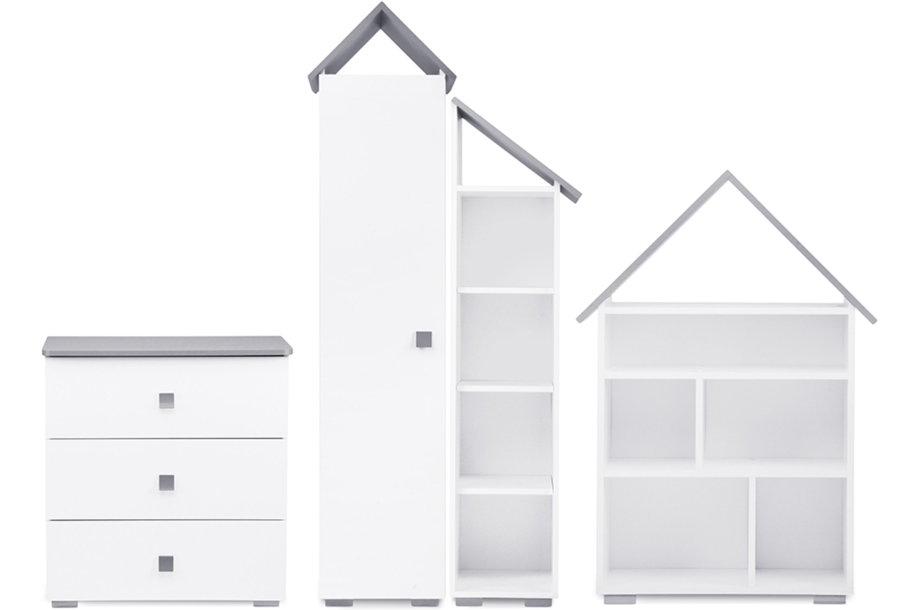 KONSIMO® Babymöbel-Set Kindermöbel-Set, 4 Elemente PABIS, (4-tlg), Möbel für Kinderzimmer, in Pastellfarben, Hausform