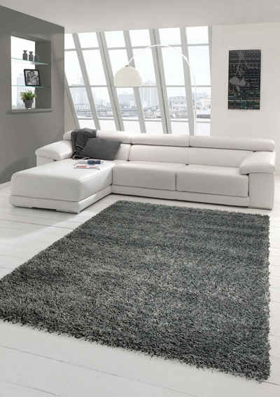 Hochflor-Teppich Shaggy Teppich Hochflor Langflor Teppich Wohnzimmer Teppich Gemustert in Uni Design dunkelgrau, Teppich-Traum, rund, Höhe: 30 mm