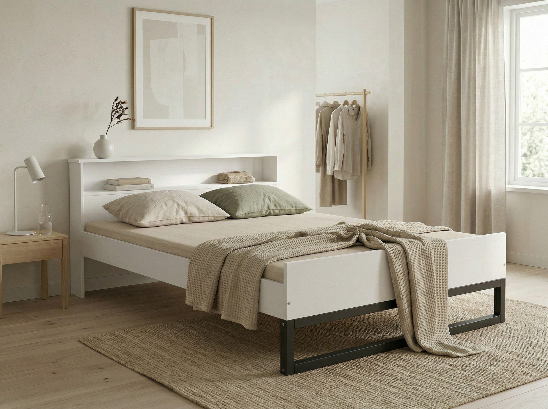 OTTO home Bett Pannor, Industrial Design, mit Regal, Lattenrost inklusive (Liegefläche Breite 140 oder 180cm), Kufengestell, bis 200 kg belastbar, FSC-zertifiziert, Made in EU