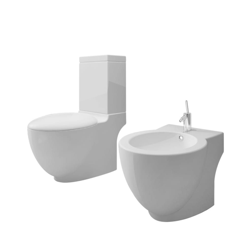 Bidet Toilette und Bidet Set Weiß Keramik