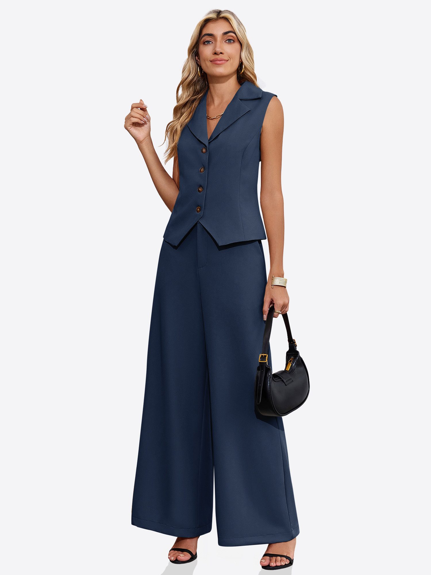 Imily Bela Hosenanzug Damen Sommer Hosenanzug im 2-teiligen Set (Set, 2-tlg., Anzugweste + Weite Hose) mit Kordelzügen