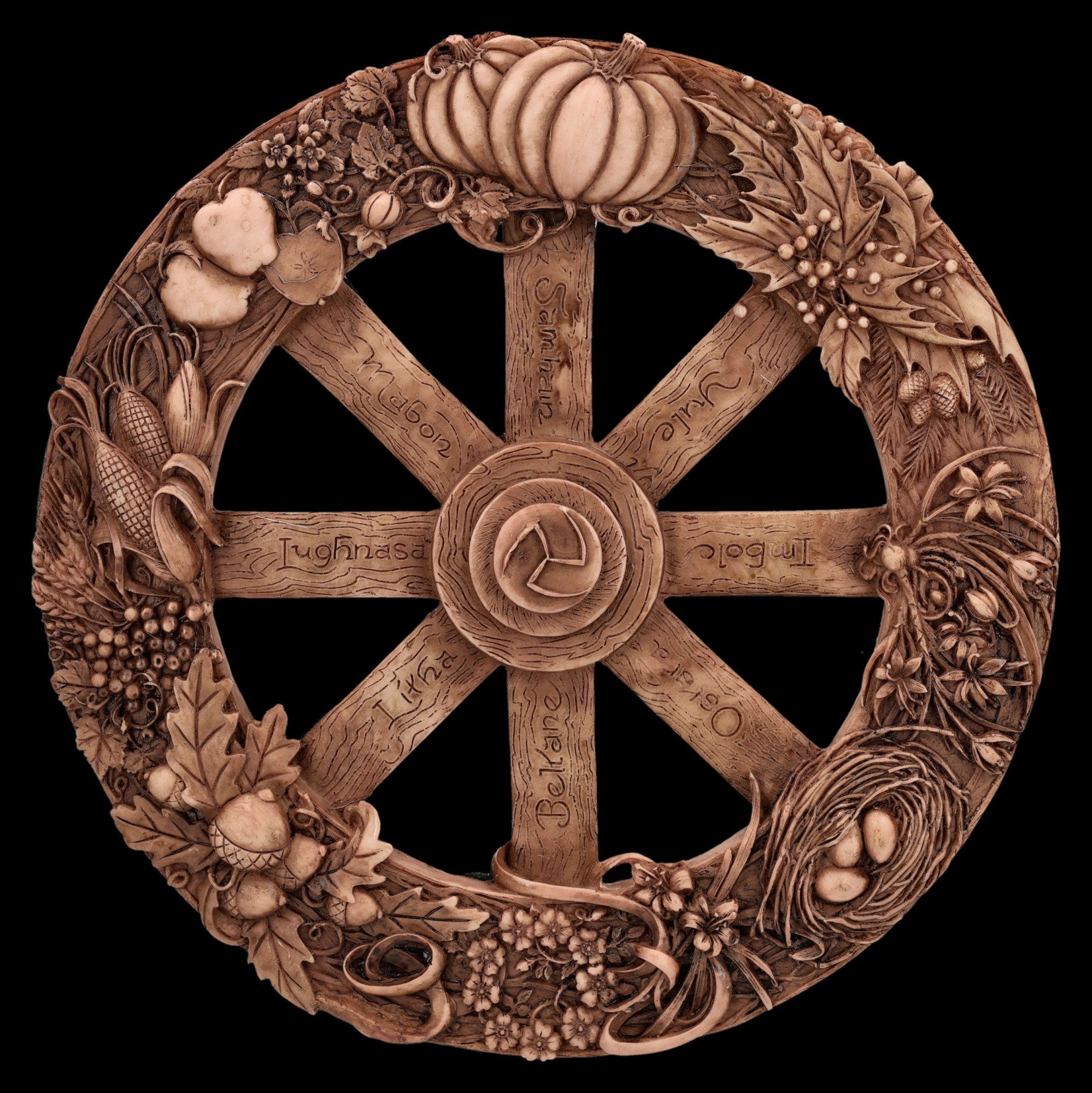 Figuren Shop GmbH Wanddekoobjekt Wicca Jahreskreis Wandrelief – Wheel of the Year Hexenjahr 26 cm