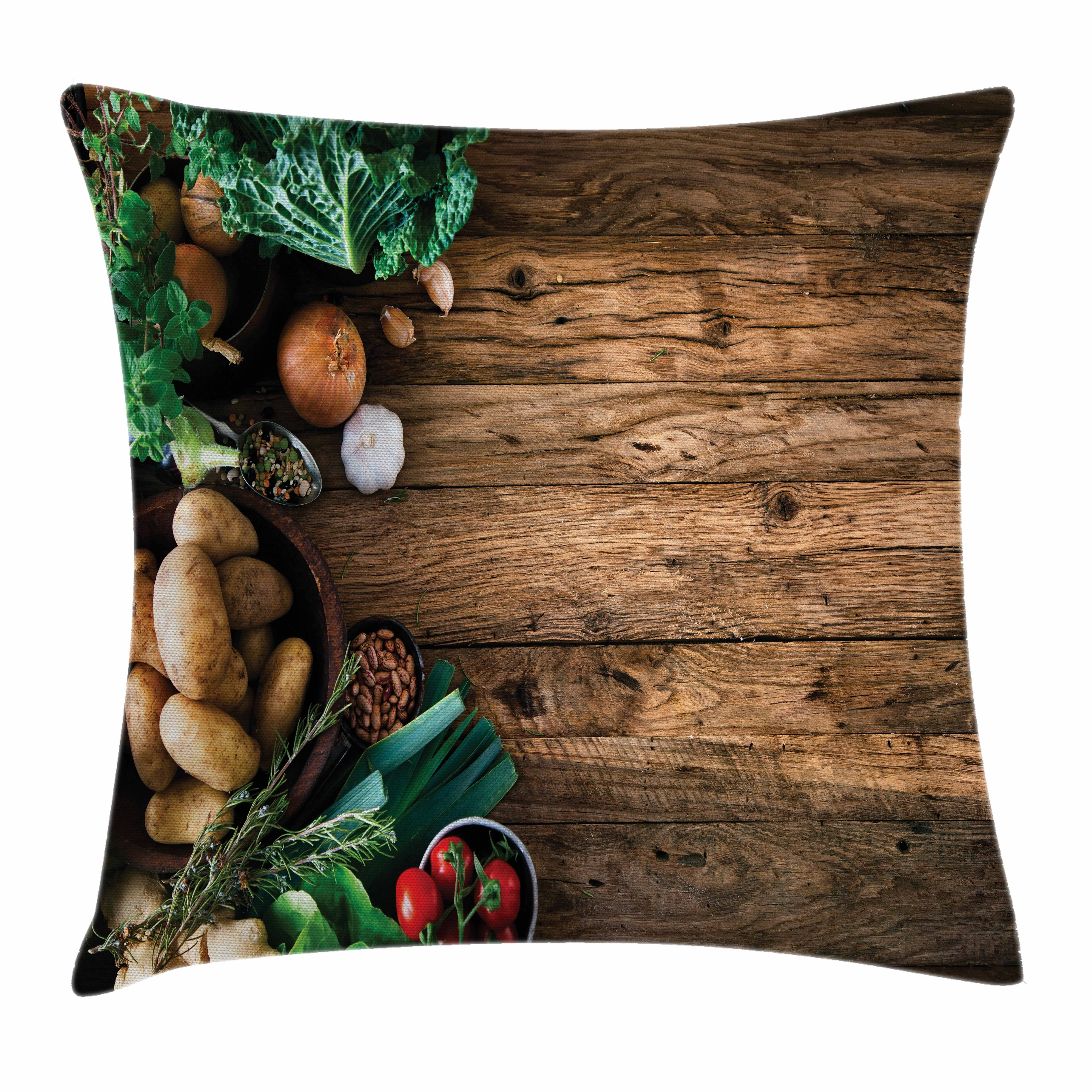 Gemüse Ernte Farben Abakuhaus Kissenhülle Druck, mit Waschbar Klaren Holztisch Farbfesten Kissenbezüge Reißverschluss Stück), mit (1 Beidseitiger