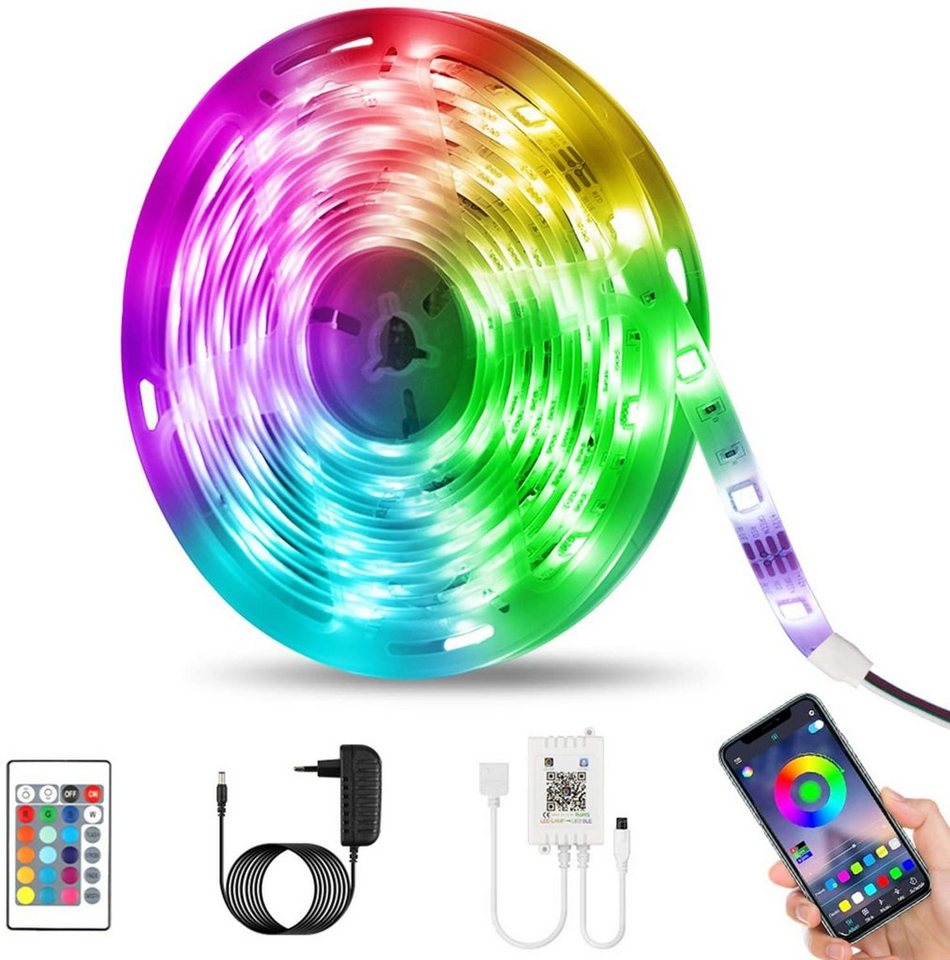 Oneid Led Stripe Led Strip Bluetooth Rgb Led Streifen Farbwechsel Led Lichterkette 5m Mit Steuerbar Via App 16 Mio Farben Fernbedienung Sync Mit Musik Led Band Fur Schlafzimmer Tv Zuhause Schrankdek Dimmer Led Streifen Farbwechsel