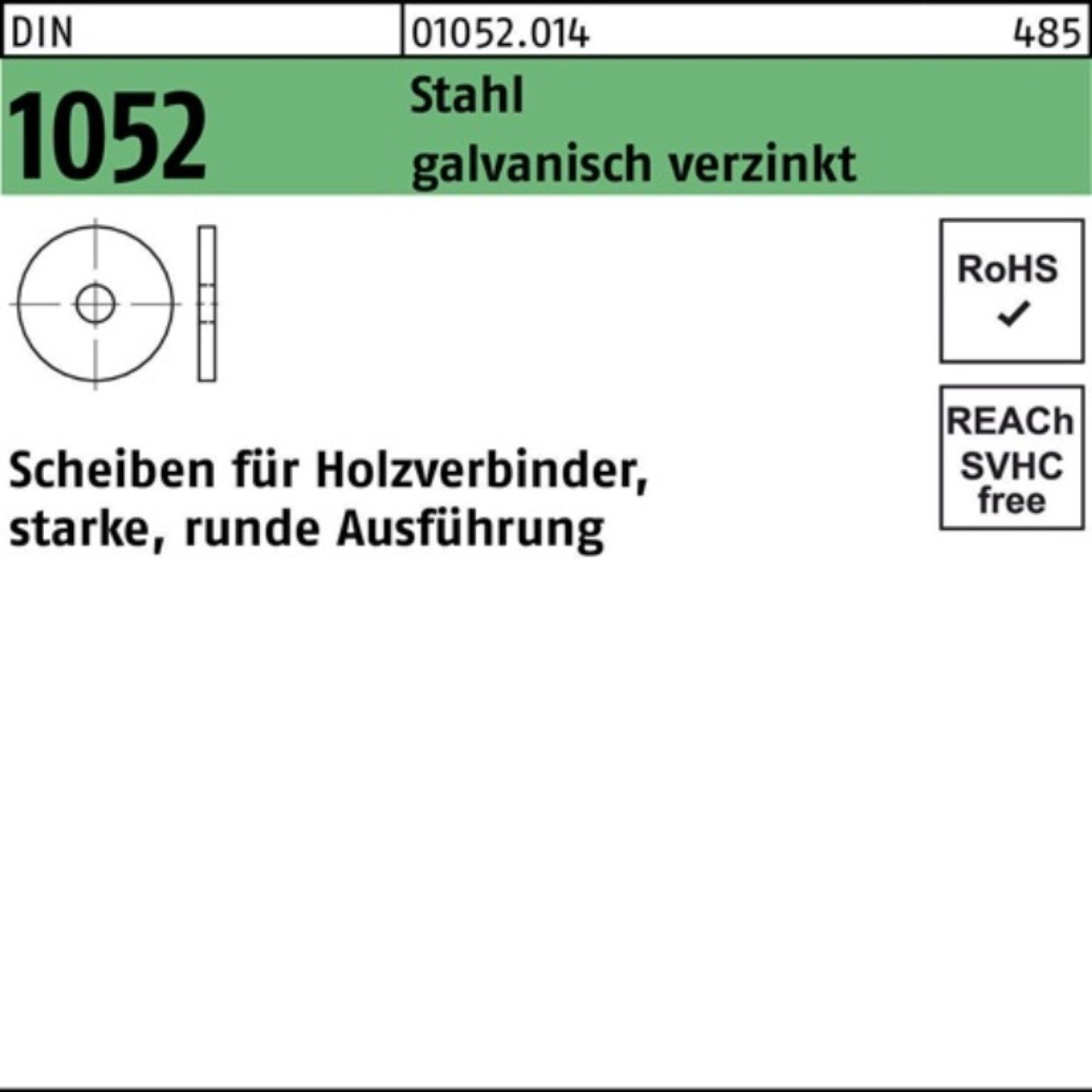 Pack DIN Unterlegscheibe Reyher Unterlegscheibe Stahl 14x 6 100er 1052 rund 58x galv.verz. 50