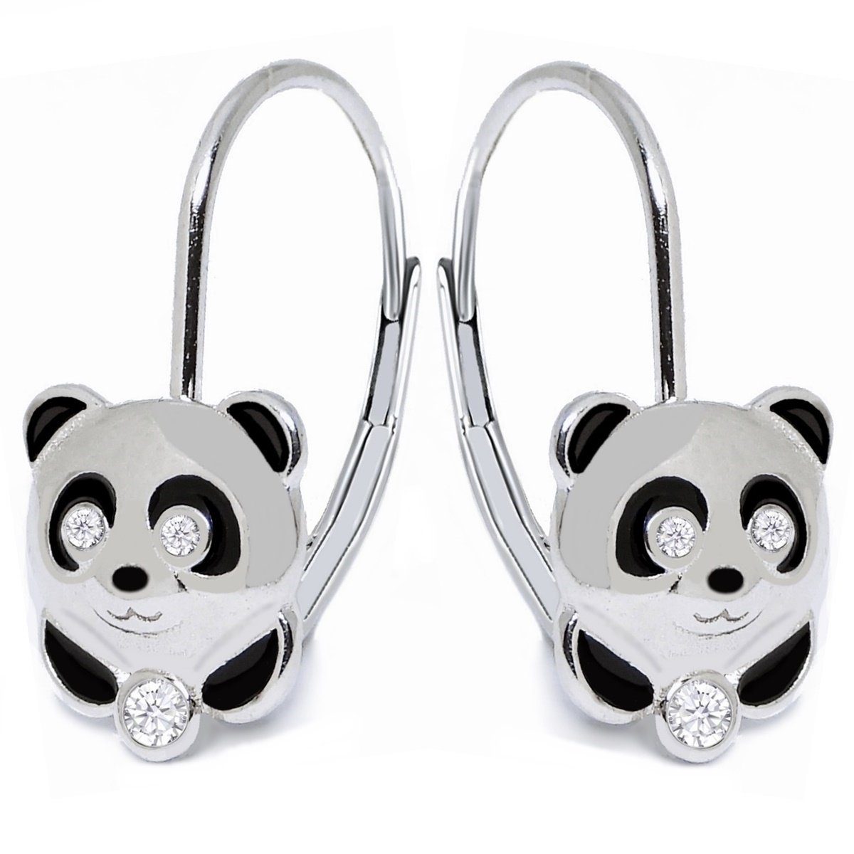 Goldene Hufeisen Paar Ohrhänger Mädchen Kinder Panda Brisur Ohrringe 925 Silber mit Zirkonia, Kinderschmuck