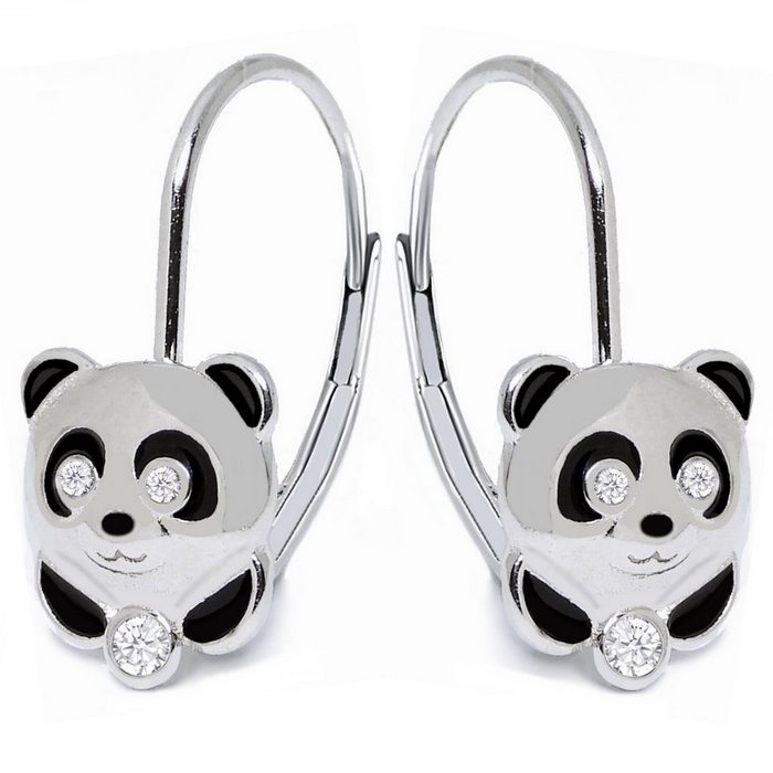 Goldene Hufeisen Paar Ohrhänger Mädchen Kinder Panda Brisur Ohrringe aus 925 Sterling Silber mit Zirkonia Kinderschmuck