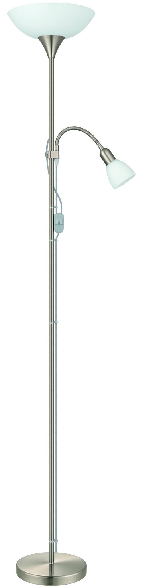 EGLO Stehlampe UP 2 Stehlampe - Stahl - E27;E14 - 1X60W;1X18W - IP20, Ein-/Ausschalter, Lesearm, ohne Leuchtmittel, Standleuchte, Leselampe, Wohzimmer, Schlafzimmer, H176,5 x Ø27,5 cm