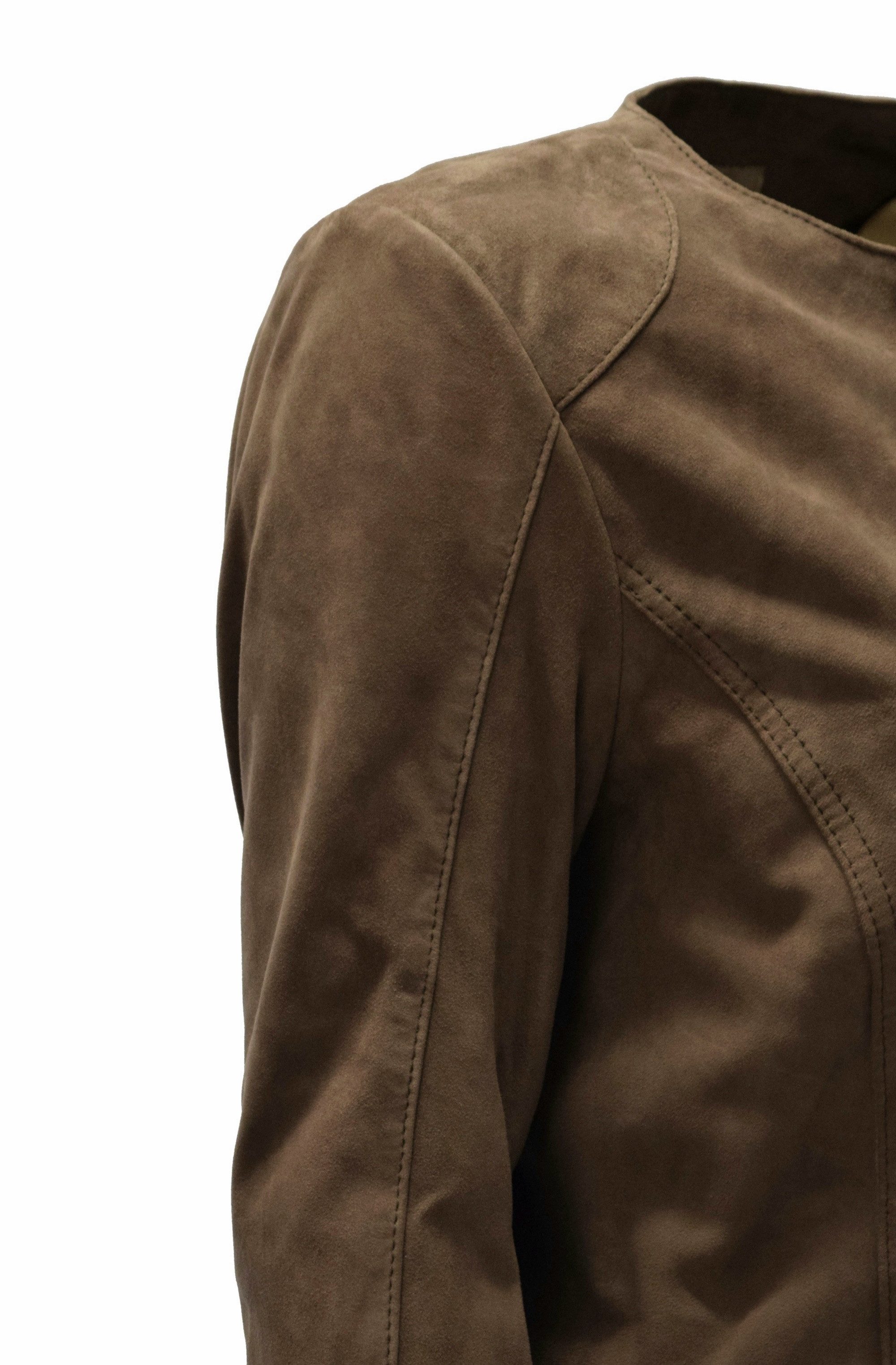 Zimmert Leather Lederjacke Bea (1-St) kragenlos, weiches Lammnappa, leichte Lederjacke, cognac, bordo, braun