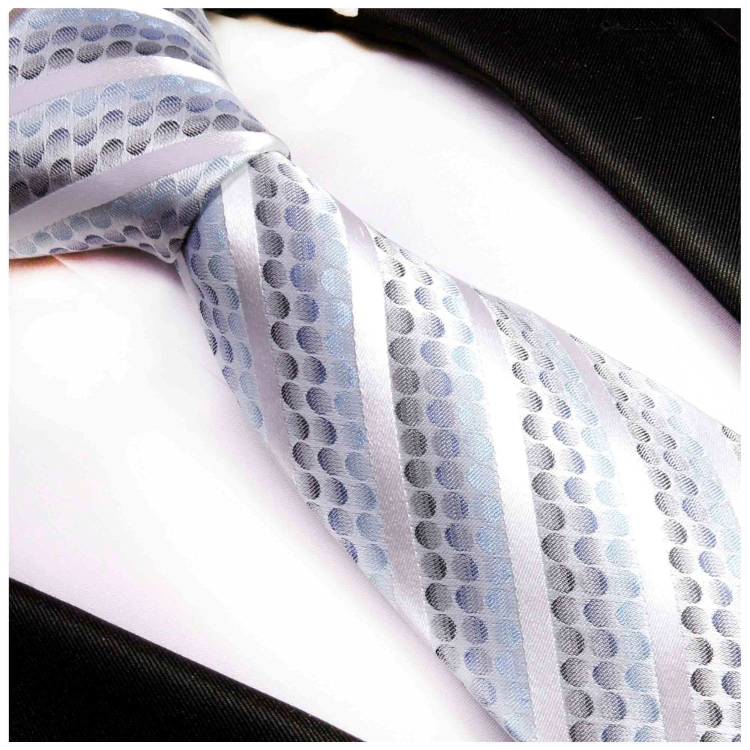 Krawatte Seide 100% Malone Krawatte Tuch Einstecktuch) 2-St., blau (Set, 602 Seidenkrawatte silber Herren mit Streifen Schmal Paul gepunktet (6cm), modern mit