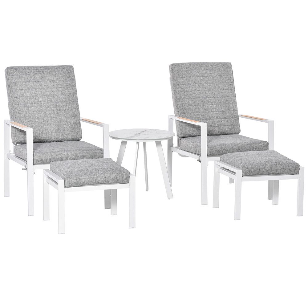 Sweiko Gartenlounge-Set Gartenlounge-Set für 4 Personen, (Balkonmöbel verstellbar,mit 1 Tisch und 2 Stuhl, 3-tlg., mit 4 Sitzkissen und 2 Rückenkissen), 61 x 82 x 90 cm,Grau+Weiß
