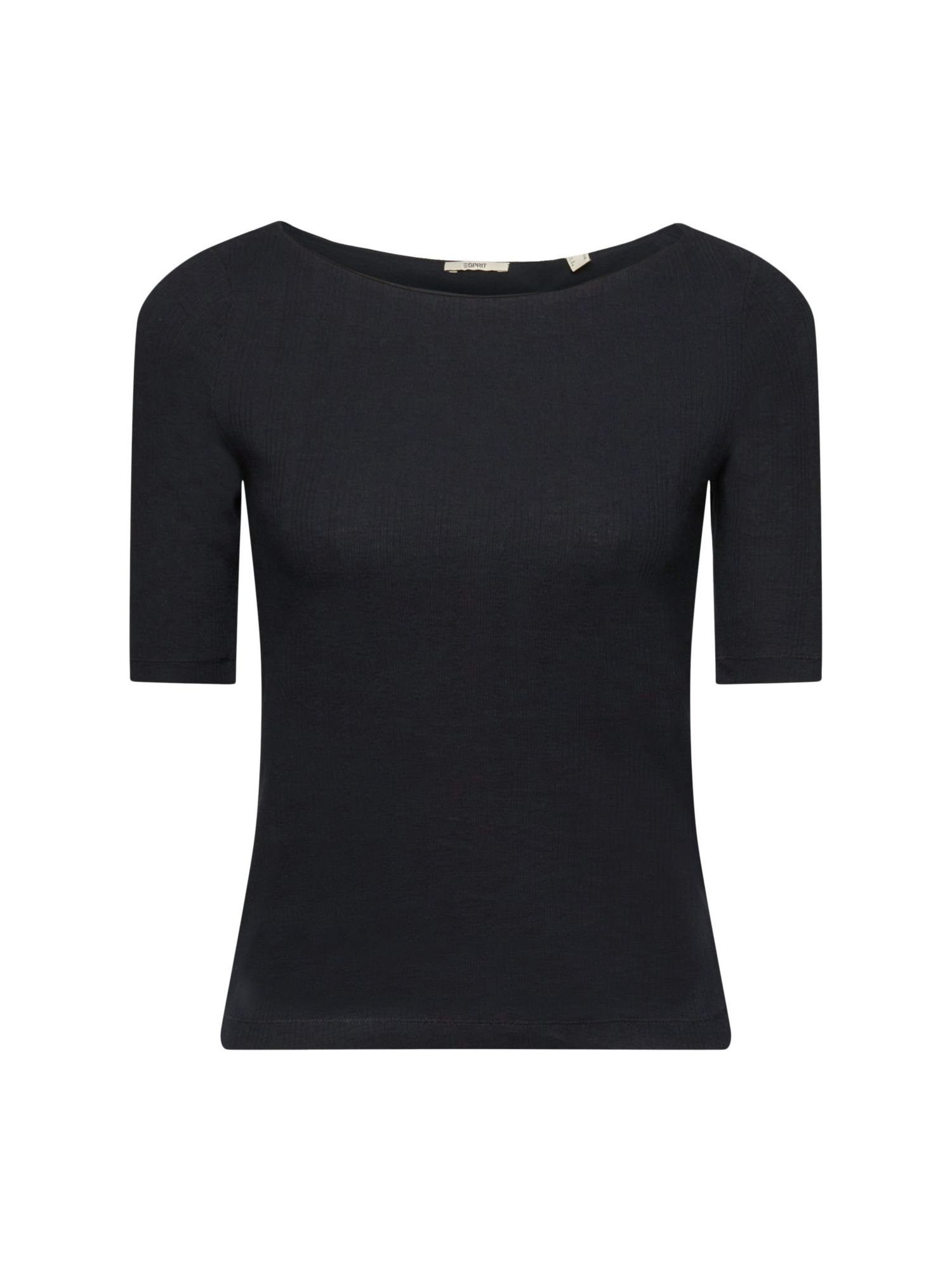 Esprit T-Shirt Pointelle-T-Shirt in gerippter Optik (1-tlg) BLACK