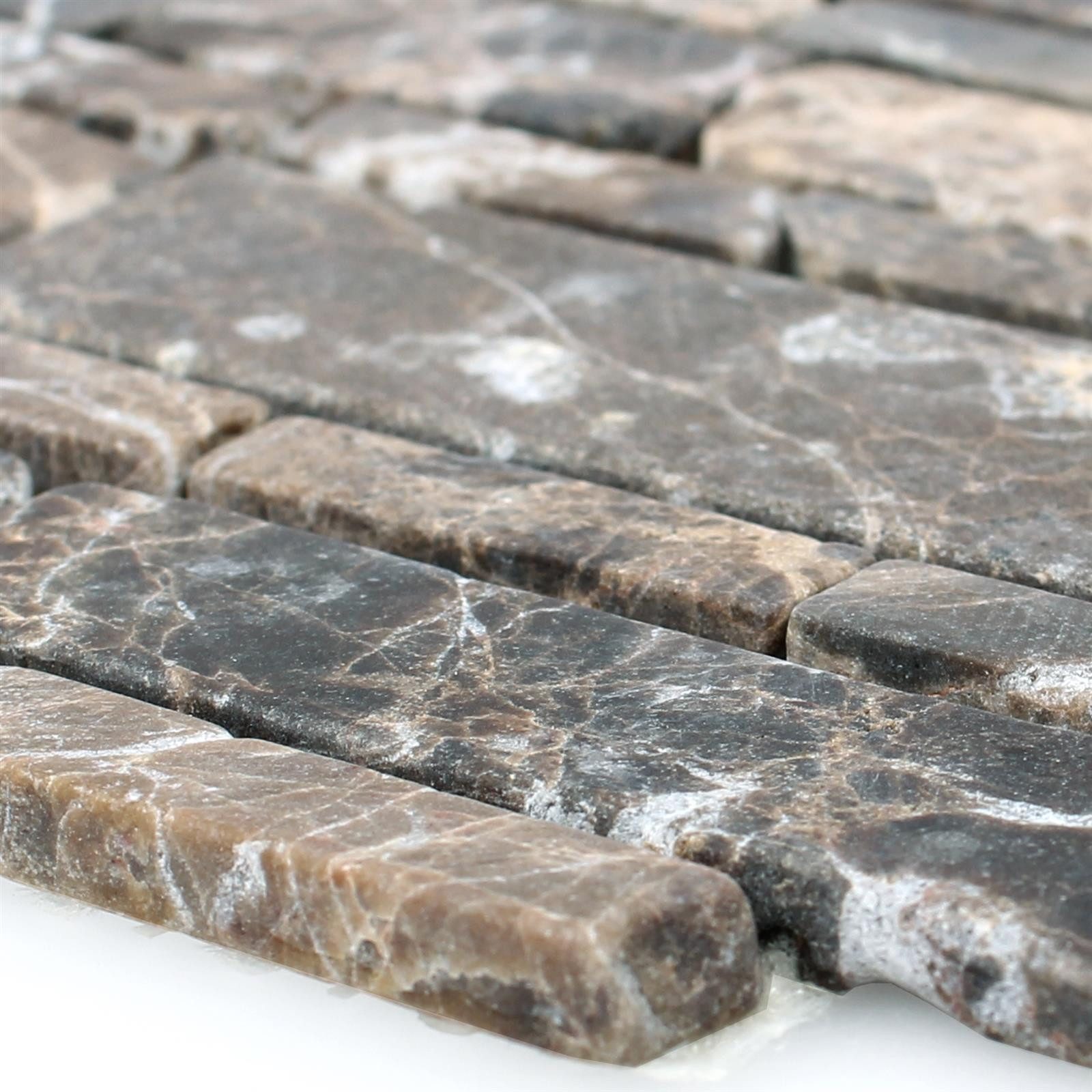 Mosafil Mosaikfliesen Mosaikfliesen Marmor Havel Brick, Naturstein-Marmor 30.000x27.500, braun-castanao, Verlegefertig auf ein Netz geklebt - Frostsicher - Wasserfest