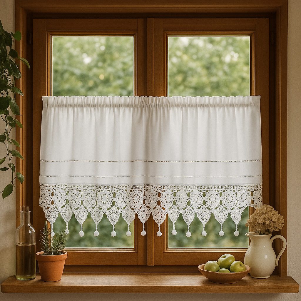 HOSSNER - ART OF HOME DECO Scheibengardine 50x120 cm (1 St), blickdicht, Baumwolle, Vintage, Romantische Stickerei