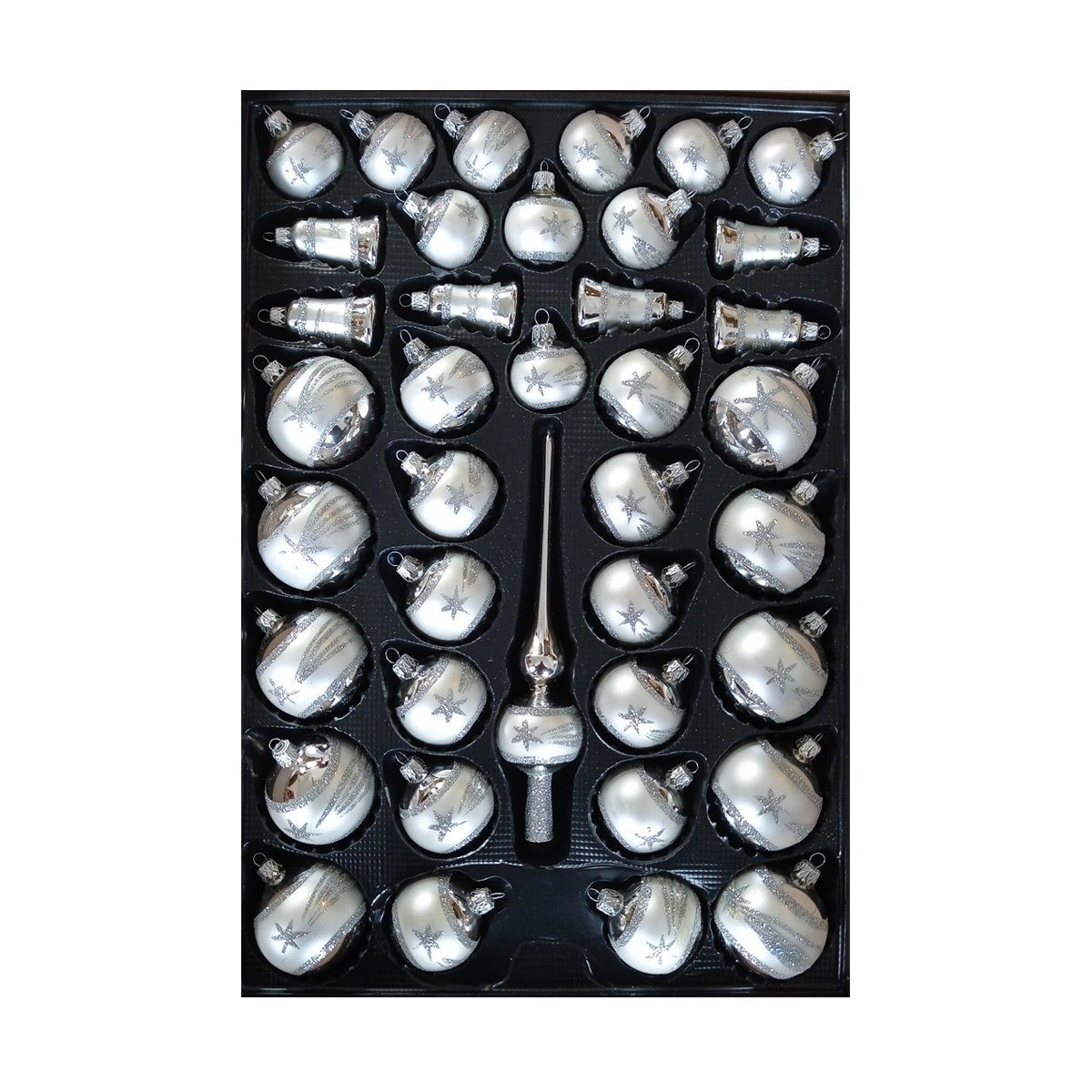 Nostalgie Christbaumschmuck Thüringen Christbaumschmuck SET Christbaumschmuck Glas WEIß - SILBER Komet (39-tlg)
