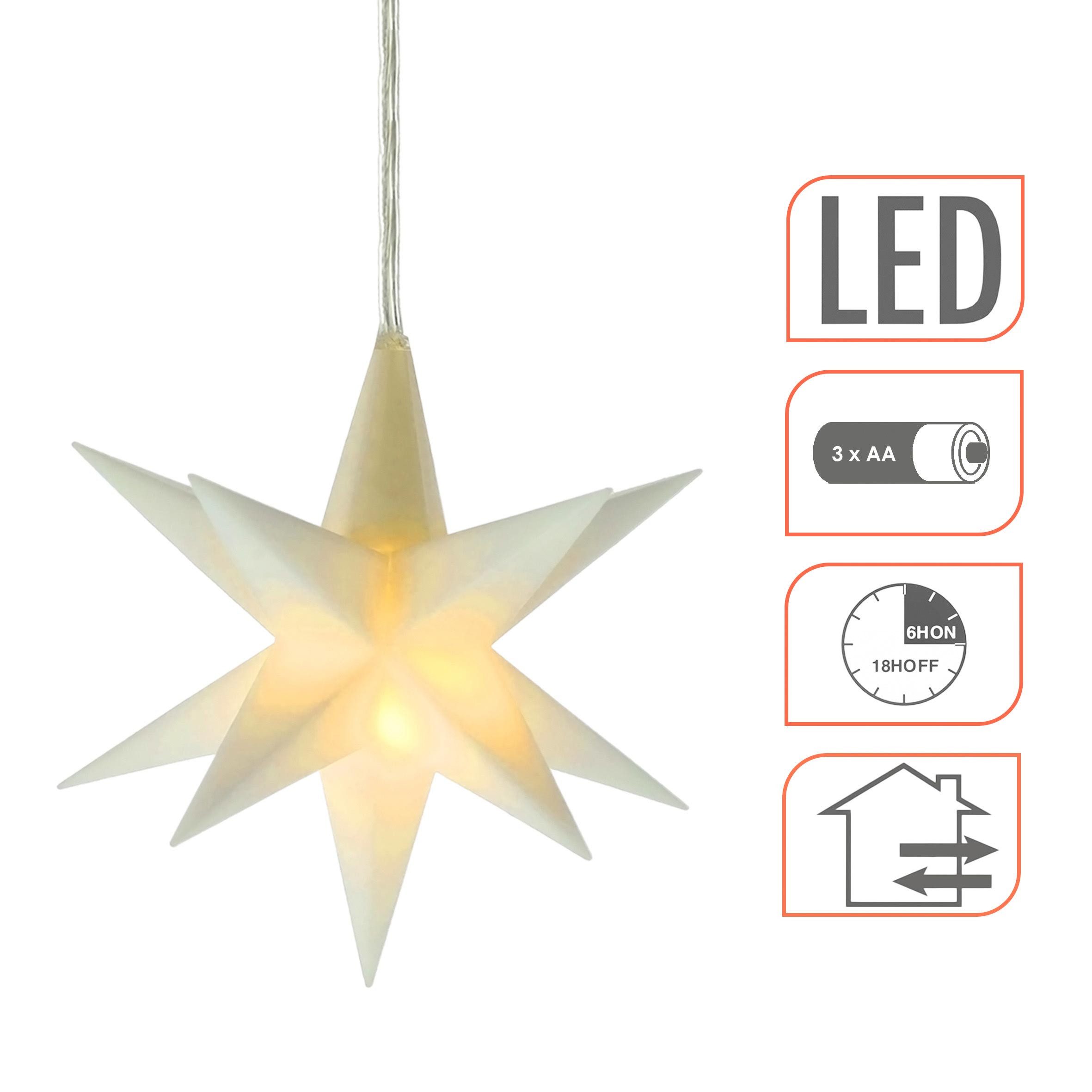 Spetebo Dekostern Outdoor Weihnachts Leuchtstern 3D 12 cm mit Timer - weiß, 1 St., Fenster Deko Stern Batterie betrieben – Bild 3 von 5