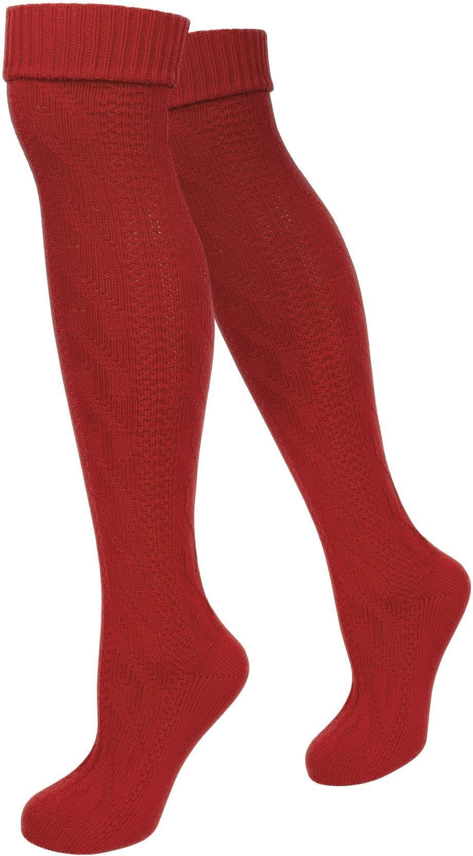 normani Trachtensocken Trachten-Kniestrümpfe (1 Paar) Traditionelles Zopfmuster Rot