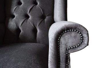 JVmoebel Ohrensessel Ohrensessel Sessel Grau Design Polster Samt Couch Chesterfield Textil (Sessel), Made In Europe