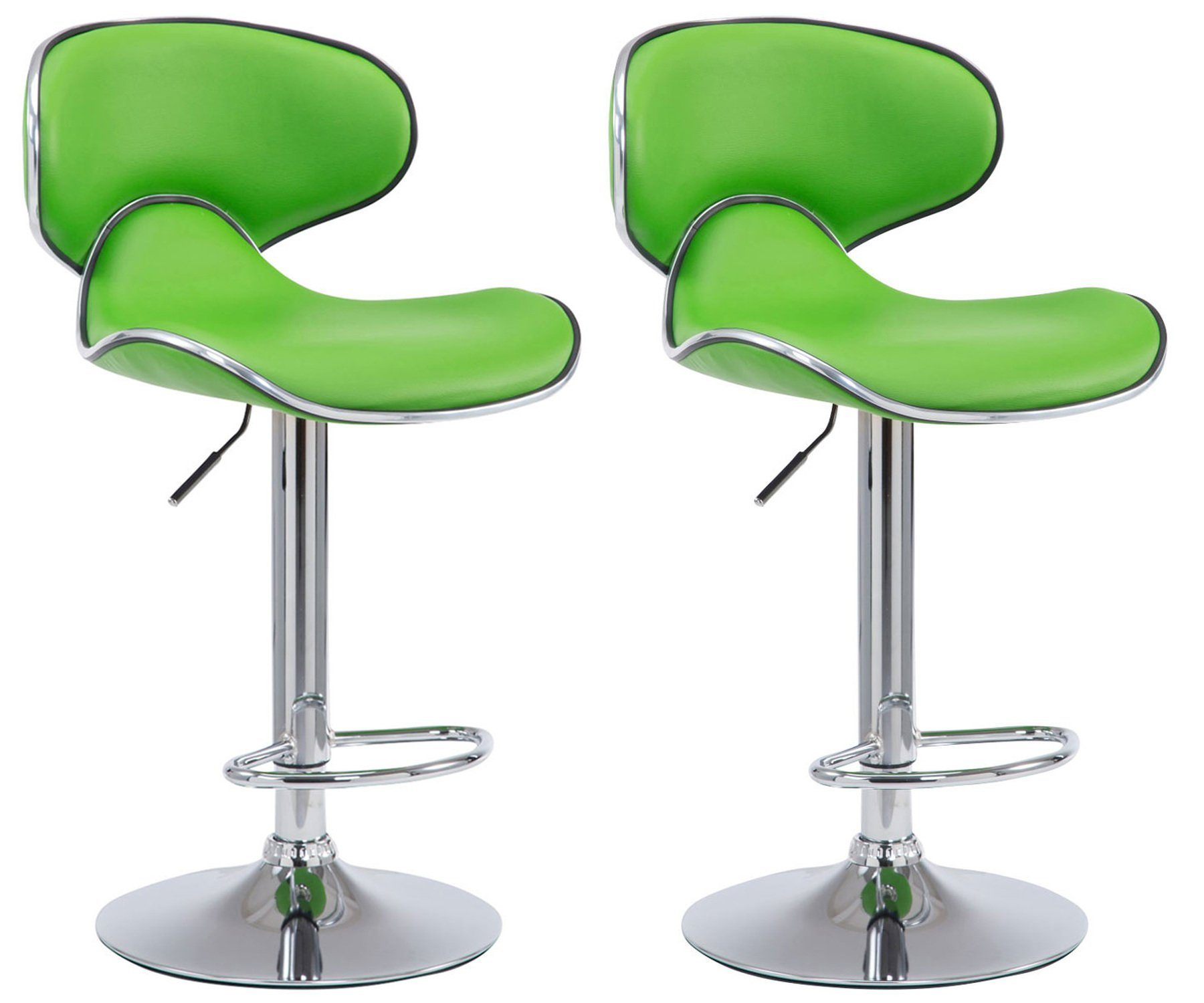 TPFLiving Barhocker Las-Palmas (Set, 2 St., mit hoher Rückenlehne - höhenverstellbar - Hocker für Theke & Küche), 360° drehbar - Gestell: Metall chrom - Sitzfläche: Kunstleder Grün