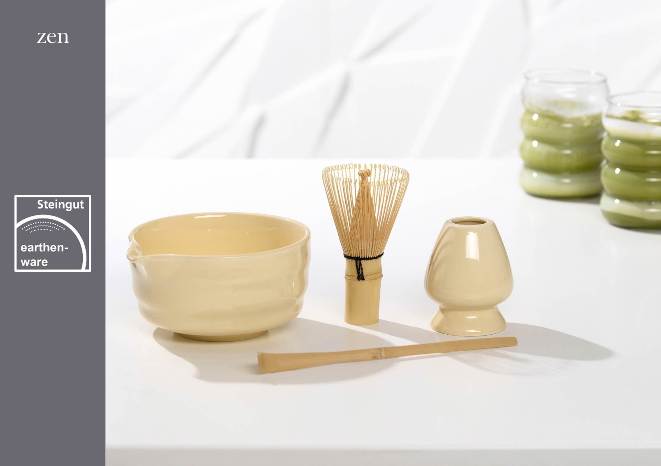 Ritzenhoff & Breker Schale Zen Matcha-Set 4er Set, Glas, Steingut, (4-tlg)