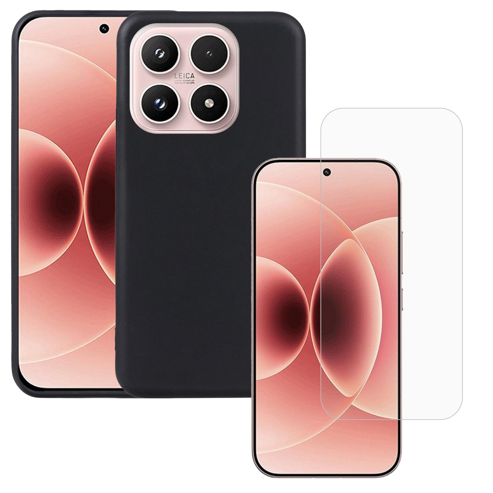 Wigento Handyhülle + Schutzglas für Xiaomi 17T Set TPU + 9H Hartglas 2 in 1 Bundle 6,59 Zoll, Produktset TPU Hülle mit Hart Glas