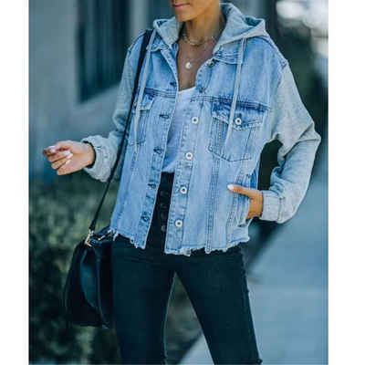 RUZU UG Sweatjacke Jeansjacke gespleißt locker lässig Jeans Sweatshirt Mantel Strickjacke (1-tlg)