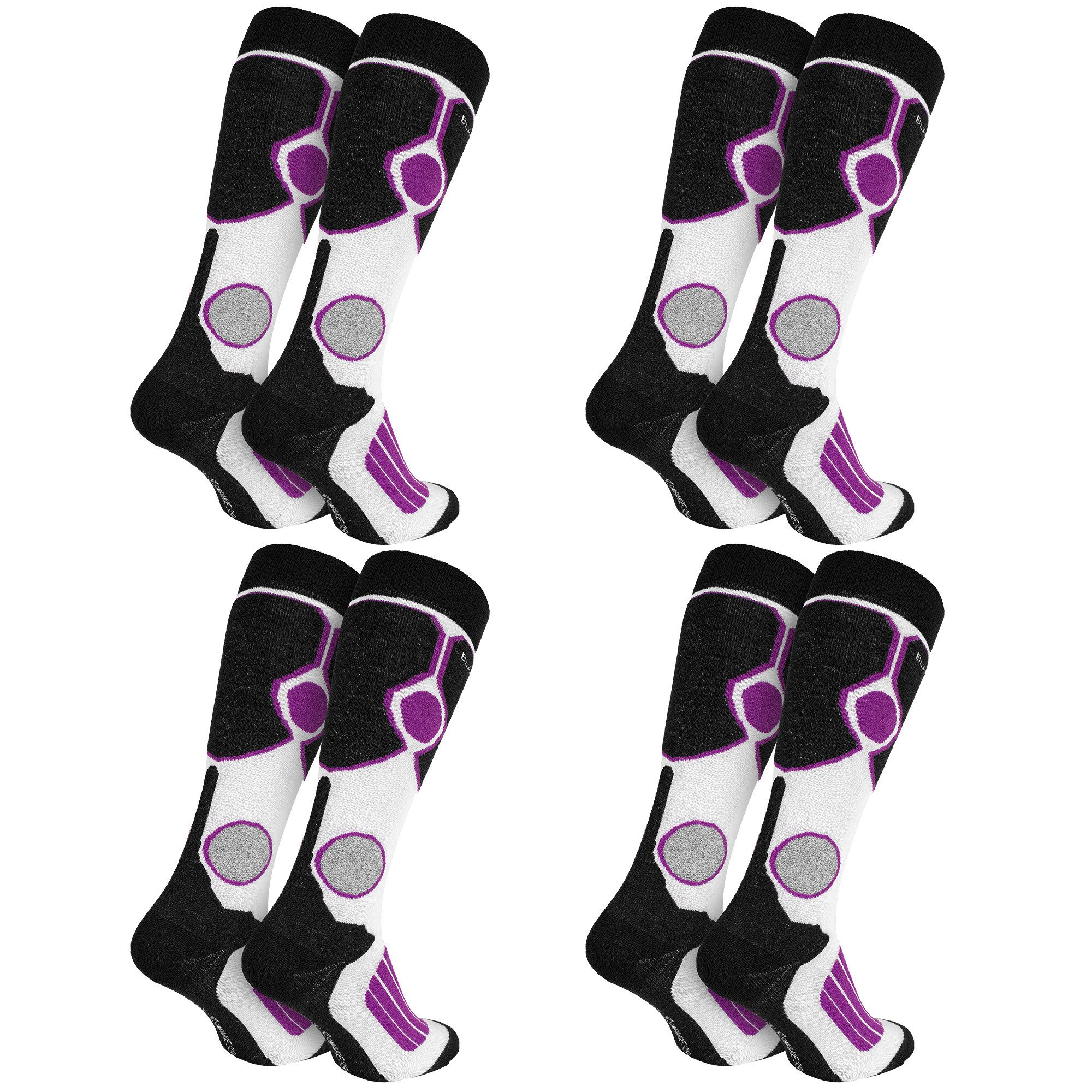 Black Snake Skisocken Gepolsterte Thermosocken mit Klimasohle und Wollanteil (Skisocken-Set, 4-Paar, ideal für Ski, Snowboard & Wintersport) mit Funktionszonen und Komfortbund