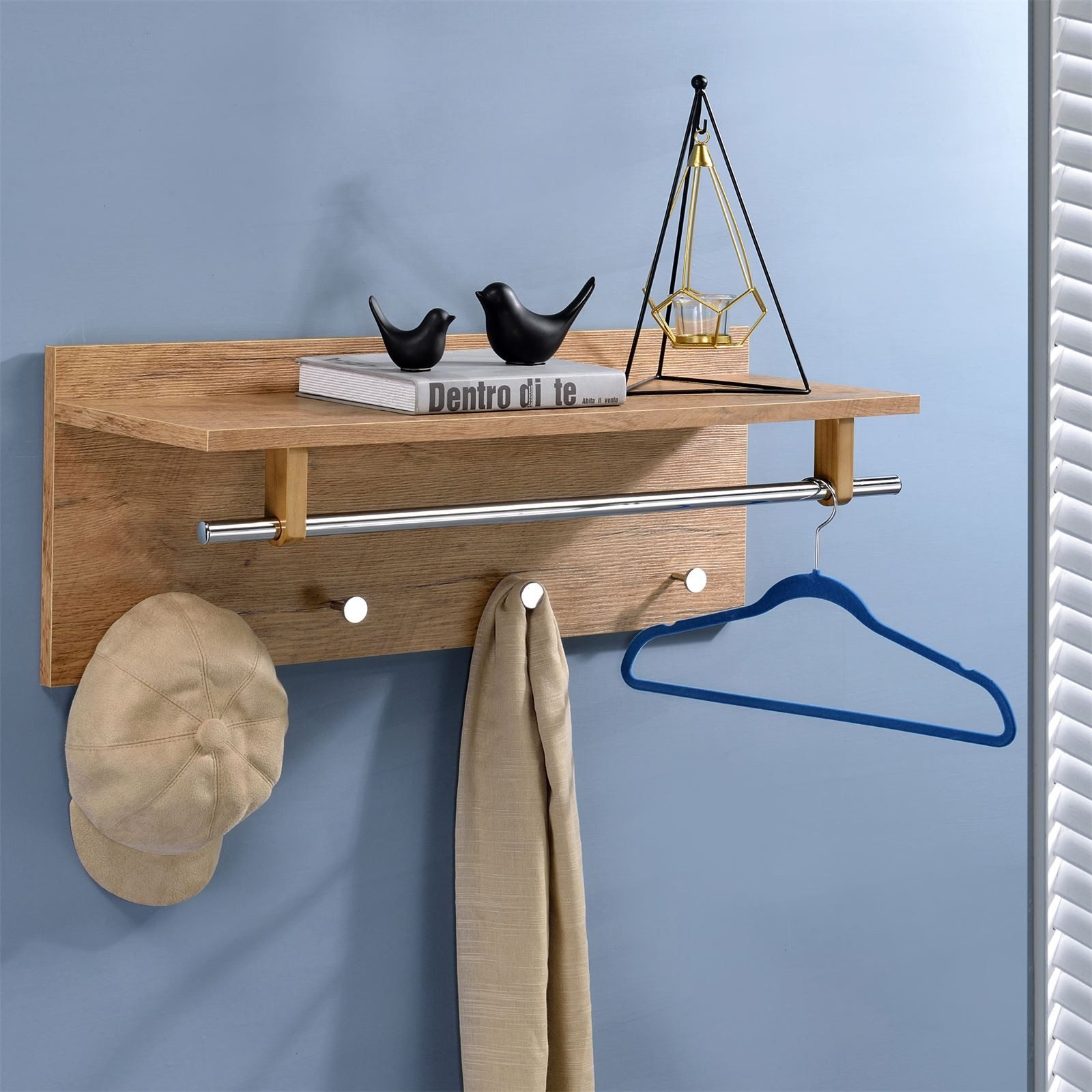 IDIMEX Garderobenhalter ULF, Wandgarderobe mit Kleiderhaken und Hutablage, Flurmöbel wildeiche