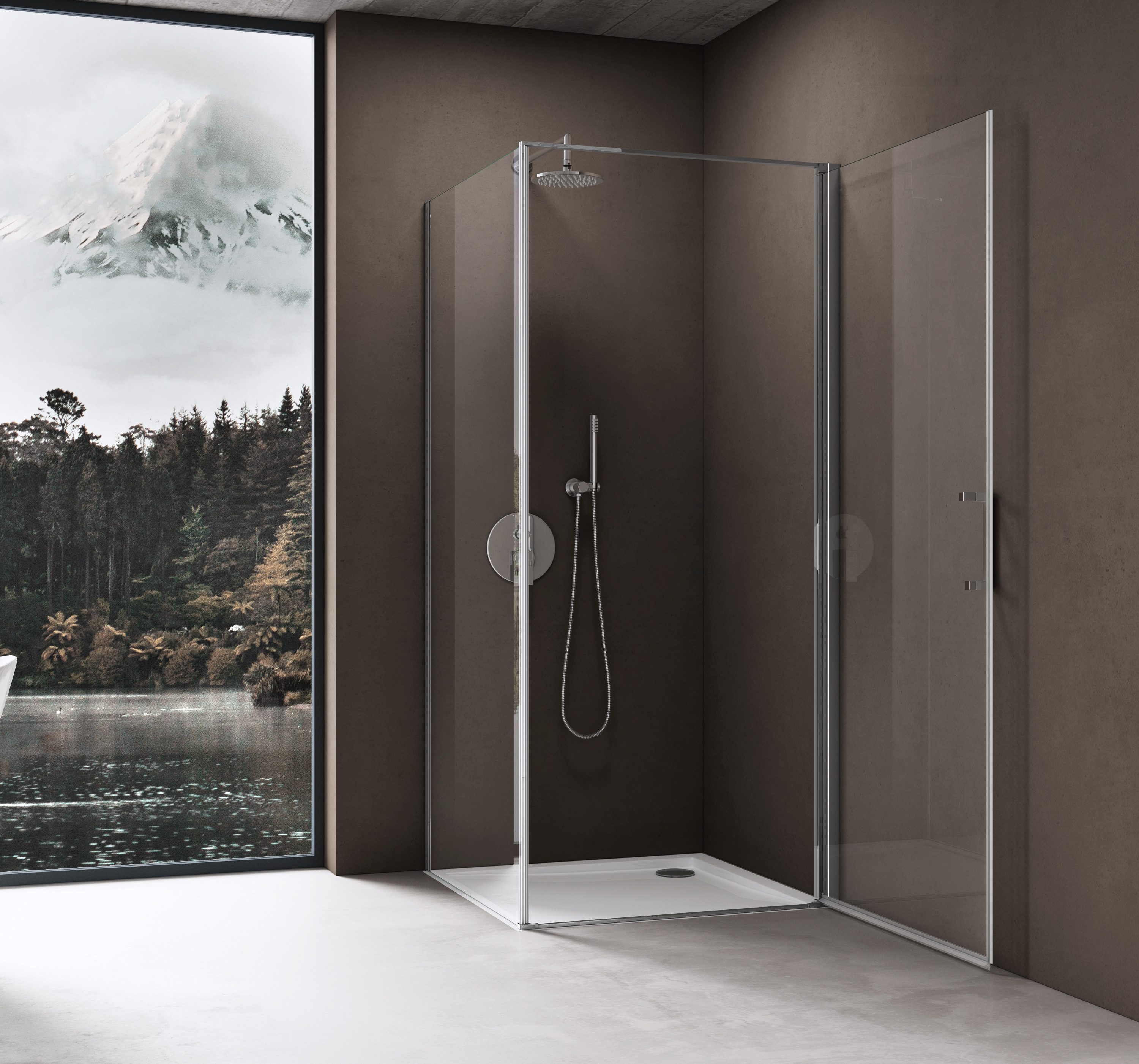 doporro Eckdusche Duschkabine 90x90cm Hebe und Senkmechanismus ESG mit Nano 195cm R36K, BxT: 75x70 cm, Einscheibensicherheitsglas, ebenerdiger Einbau möglich