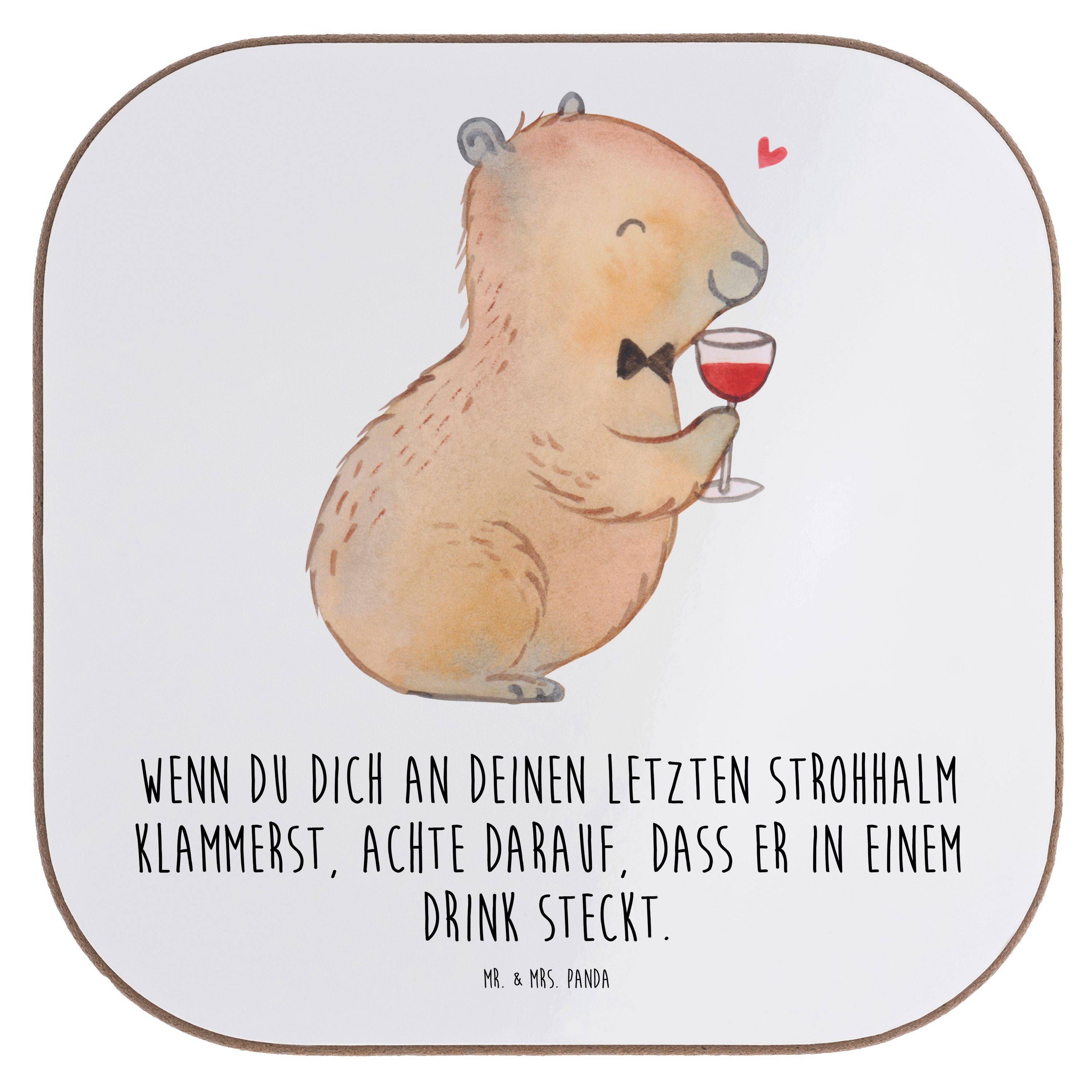 Capybara - Weiß Mr. & Tiermotive, - Glasuntersetzer, Getränkeuntersetzer Geschenk, Heitere, Wein Panda Mrs. 1-tlg.
