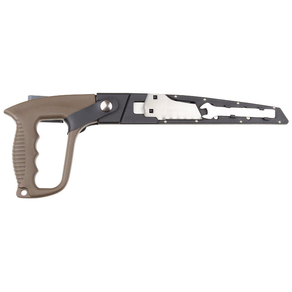 MFH Handsäge Handsäge, 2 Sägeblätter, Scheide mit Gürtelclip, Sicherungsriemen und verstellbarem Gürtelclip