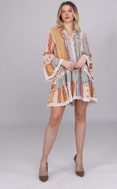 YC Fashion & Style Tunikakleid Patchwork-Blütentunika mit Spitzenakzenten Alloverdruck, Boho, Patchwork
